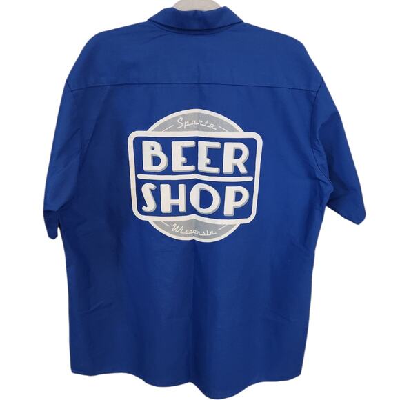 Red Kap Beer Shop Sparta Wisconsin Bright Blue Short Sleeve Mechanics Shirt XL - Picture 2 of 6